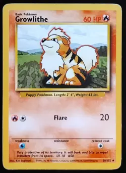 Growlithe - 28/102 - Uncommon - Unlimited - Base Set - Pokemon - Image 1