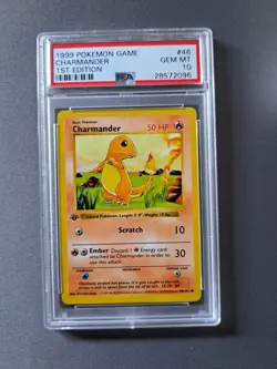 1999 Pokemon Charmander/Glumanda 1st Edition Shadowless PSA10 #46;englisch, Top - Image 1