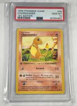 1999 POKEMON BASE SET SHADOWLESS 1ST EDITION CHARMANDER #46 PSA 10. - Image 1