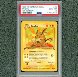 PSA 10 1st Edition RAICHU Pokemon FOSSIL 29/62 GEM MINT Vintage 1999 Rare 100% - Image 1