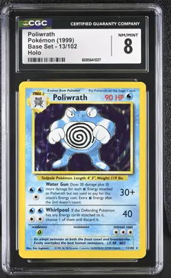CGC 8 Poliwrath 1999 Base Set 13/102 Holo Pokemon Card - Image 1