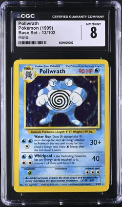 CGC 8 Poliwrath 1999 Base Set 13/102 Holo Pokemon Card NM/MINT psa - Image 1