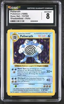 CGC 8 Poliwrath 1999 Base Set 13/102 Shadowless Holo Pokemon Card - Image 1