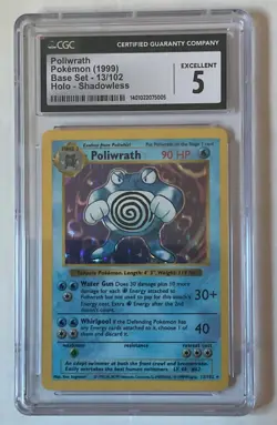 1999 Pokemon Poliwrath Base Set Shadowless Holo #13 CGC 5 Excellent Cond. - Image 1