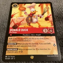 107/204 DONALD DUCK PIE SLINGER SHIMMERING SKIES LEGENDARY DISNEY LORCANA CARD. - Image 2