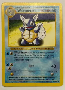 Pokemon TCG Wartortle Base Set Shadowless Unlimited Card 42/102 LP - Image 1