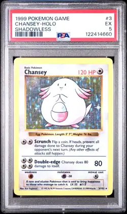 Chansey #3 Holo Shadowless PSA 5-EX - 1999 Pokemon Base Set Unlimited - new cert - Image 2