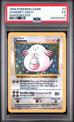 1999 POKEMON BASE SET SHADOWLESS #3 CHANSEY-HOLO PSA 5 - Image 1