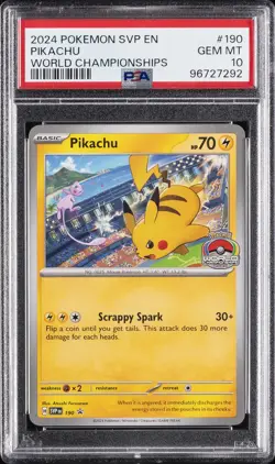 2024 POKEMON SVP EN-SV BLACK STAR PROMO WORLD CHAMPIONSHIPS #190 PIKACHU PSA 10 - Image 1