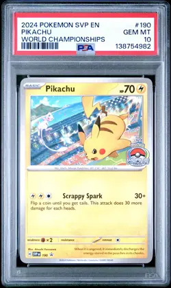 2024 POKEMON SVP EN-SV BLACK STAR PROMO WORLD CHAMPIONSHIPS #190 PIKACHU PSA 10 - Image 1