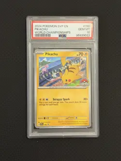 2024 Pokemon SVP EN-SV Black Star Promo Pikachu #190 World Championships PSA 10 - Image 1