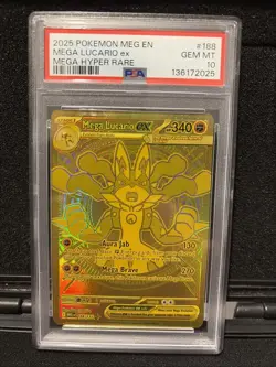 Mega Lucario Ex Gold Card Pokemon Mega Evolution 2025 188/132 PSA 10 - Image 1