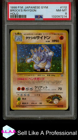 BROCK'S RHYDON HOLO POKEMON JAPANESE GYM 1998 112 PSA 8 - Image 1