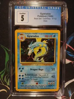 CGC 5 Gyarados 1999 Base Set Unlimited 6/102 Holo Pokemon Card BLUE LABEL! RARE! - Image 1
