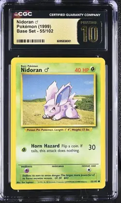 Pokemon English Nidoran 55/102 1999 Base Set Unlimited Common CGC PRISTINE 10 - Image 1