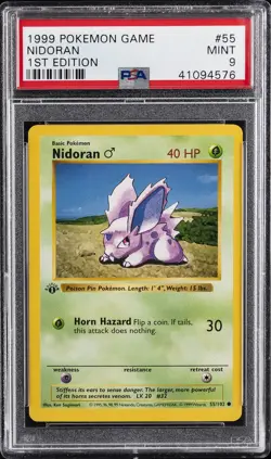1999 POKEMON BASE SET 1ST EDITION #55 NIDORAN PSA 9 - Image 1