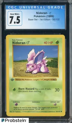 1999 Pokemon Base Set 1st Edition #55/102 Nidoran CGC 7.5 NM+ - Image 1
