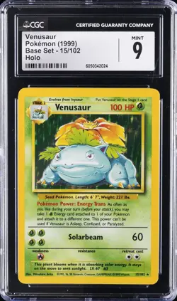 1999 BASE SET HOLO #15 POKEMON VENUSAUR CGC 9 - Image 1
