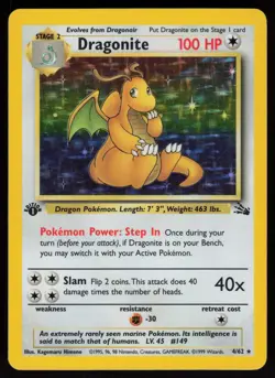 Dragonite 4/62 Rare Fossil Holo 1st Edition Pokemon - Image 1