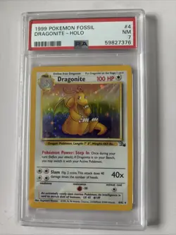 1999 Pokemon TCG Fossil 4/62 Dragonite Holo Card PSA 7 - Image 1