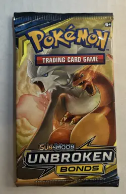 Pokemon TCG Unbroken Bonds Booster Pack Sealed Sun & Moon Reshiram & Charizard - Image 1
