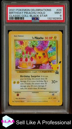 BIRTHDAY PIKACHU-HOLO CLASSIC COLL-BLCK STR POKEMON CELEB 2021 24 PSA 9 - Image 1