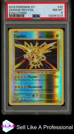 ZAPDOS-REV.FOIL EVOLUTIONS POKEMON XY EVOLUTIONS 2016 42 PSA 8 - Image 1