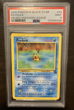 2000 POKEMON BLACK STAR PSYDUCK PROMO - POKEMON LEAGUE #20 MINT PSA 9 - Image 1
