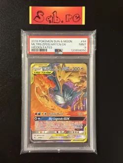 PSA 9 Moltres & Zapdos & Articuno GX Half Art SM Hidden Fates 44/68 Pokemon Card - Image 1