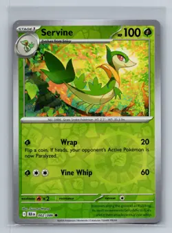 Servine Reverse Holofoil Common SV: Black Bolt BLK Grass 002/086 Pokemon Card TC - Image 1