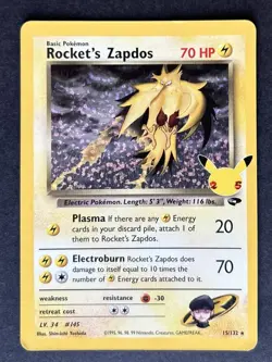 Pokemon TCG Celebrations Rockets Zapdos Holo Card 15/132 - Image 1