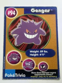 Gengar #94 Burger King PokeTrivia Pokemon Card Perforated - Image 1