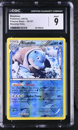 CGC 9 MINT Blastoise 2013 Plasma Blast 16/101 Reverse Holo Pokemon Card - Image 1