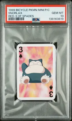 1999 BICYCLE POKEMON MINI PLAYING CARDS RED DECK 3 OF SPADES SNORLAX PSA 10 - Image 1