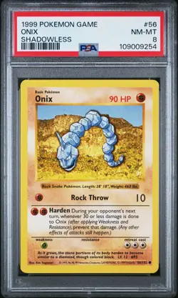 Pokemon Card Onix 56/102 Shadowless Base Set 1999 PSA 8 NM-MT - Image 1