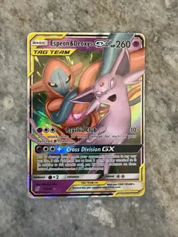 Espeon and Deoxys GX 72/236 Unified Minds Tag Team Ultra Rare Pokemon TCG Card - Image 1