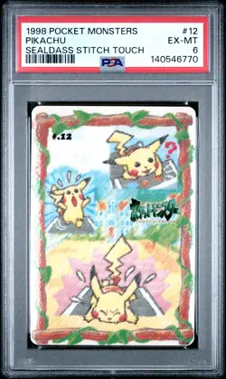 1998 POCKET MONSTERS SEALDASS STITCH TOUCH #12 PIKACHU PSA 6 - Image 1