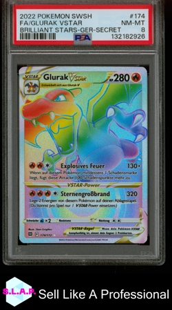 FA/GLURAK VSTAR BRILLIANT STARS-GER-SECRET POKEMON SWSH 2022 174 PSA 8 - Image 1