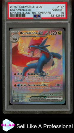 SALAMENCE EX SPECI4L ILL RARE POKEMON GER JTG JOURNEY TOGETHER 2025 187 PSA 10 - Image 1
