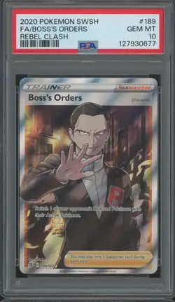 2020 Pokemon SWSH Rebel Clash Full Art #189 Boss's Orders Gem Mint PSA 10 - Image 1