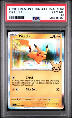 2023 POKEMON TRICK OR TRADE #062 PIKACHU PSA 10 - Image 1