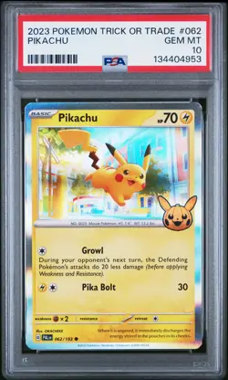2023 POKEMON TRICK OR TRADE #062 PIKACHU PSA 10 - Image 1