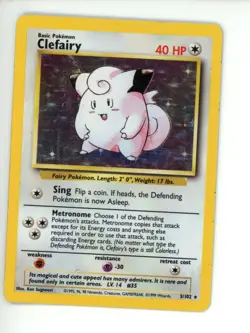 Pokemon TCG Clefairy 5/102 Base Set Unlimited Holo Rare VTG WOTC 1999 MP - Image 1