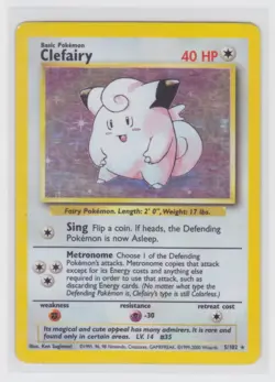 Pokemon TCG Clefairy Base Set Holo Unlimited 5/102 WOTC Condition MP - Image 1
