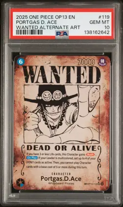 2025 ONE PIECE OP13-WANTED ALTERNATE ART #119 PORTGAS D. ACE PSA 10 - Image 1