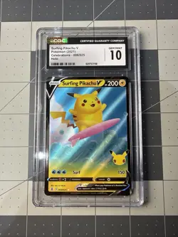 Pokemon 2021 Surfing Pikachu V 008/025 Holo Celebrations GEM MINT CGC 10 - Image 1