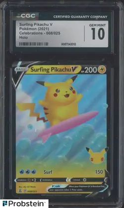 2021 Pokemon Celebrations #008/025 Surfing Pikachu V Holo CGC 10 GEM MINT - Image 1