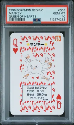 Pokemon PSA 10 Mankey #056 Queen Of Hearts Red Playing Card Poker 1996 Japanese - Image 2
