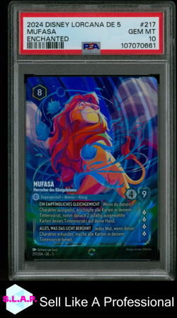 MUFASA ENCHANTED DISNEY LORCANA GERMAN DE 5-SHIMMERING SKIES 2024 217 PSA 10 - Image 1