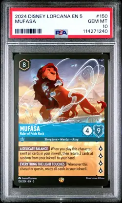 2024 DISNEY LORCANA EN 5-SHIMMERING SKIES MUFASA - RULER OF PRIDE ROCK PSA 10 - Image 1
